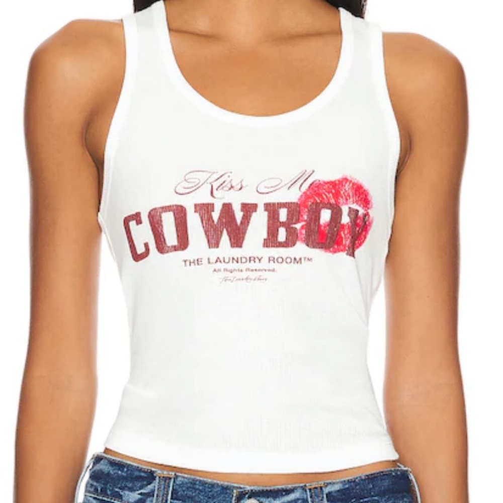 The Laundry Room White Tank Top with Red Graphic